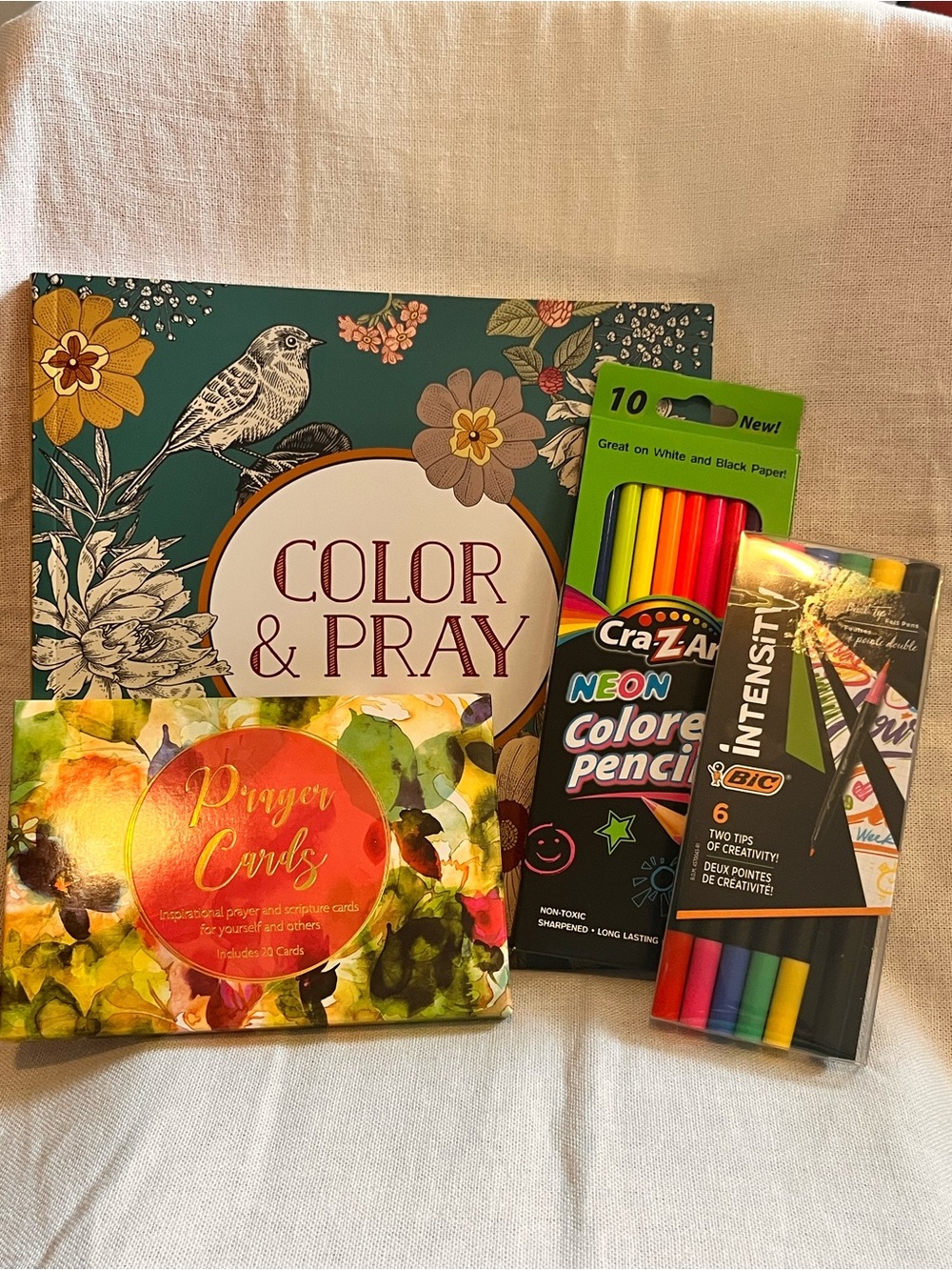 Color & Pray Adult Coloring Book (Teal) with Neon Colored Pencils